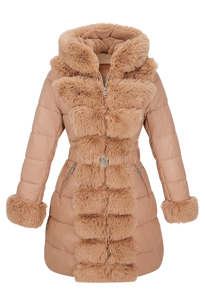 RISISSIDA Puffer Jacket Women Winter Down Faux Fur Lined